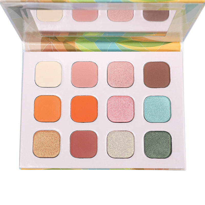 12 color colorful eyeshadow disc, pearlescent matte combination eyeshadow disc, fine powder and easy to put on the color ribbon mirror