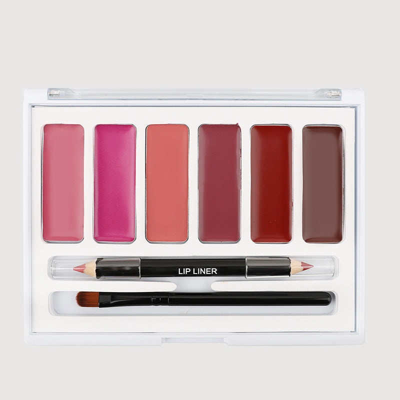 6-Color lip gloss, moisturizing and moisturizing lipstick, color rendering, transparent lipstick, lip multi-color makeup tray.