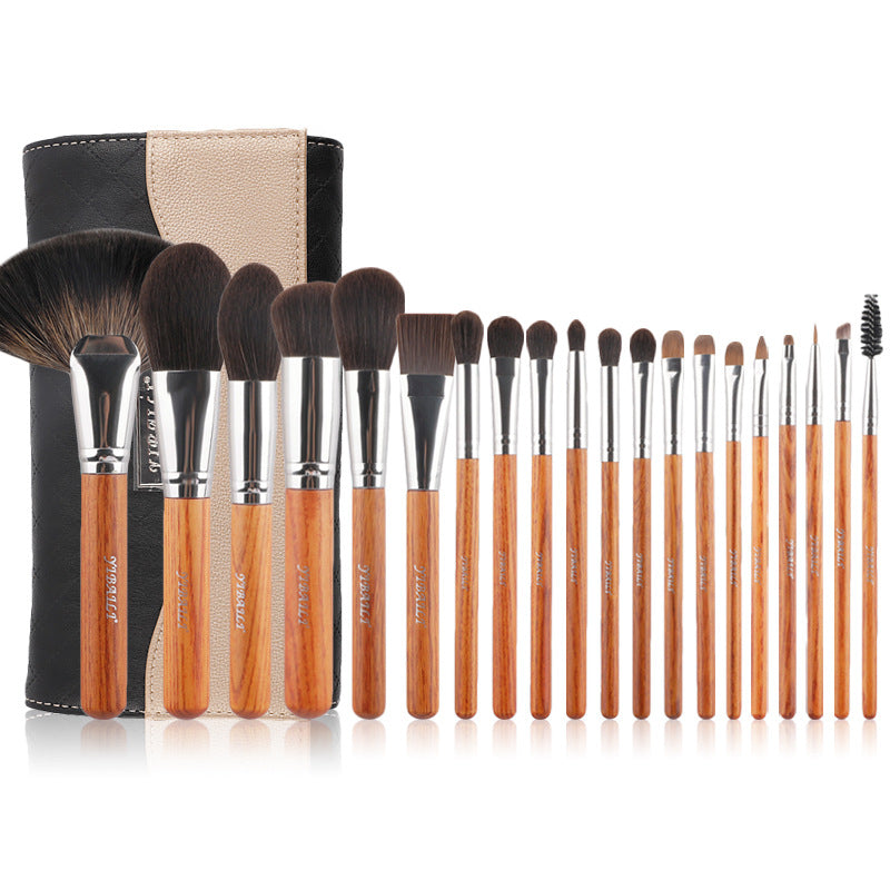 20 Brazilian red sandalwood handle cosmetic cover brushes, soft and comfortable, strong powder grabbing, selected PU leather, two colors to choose from