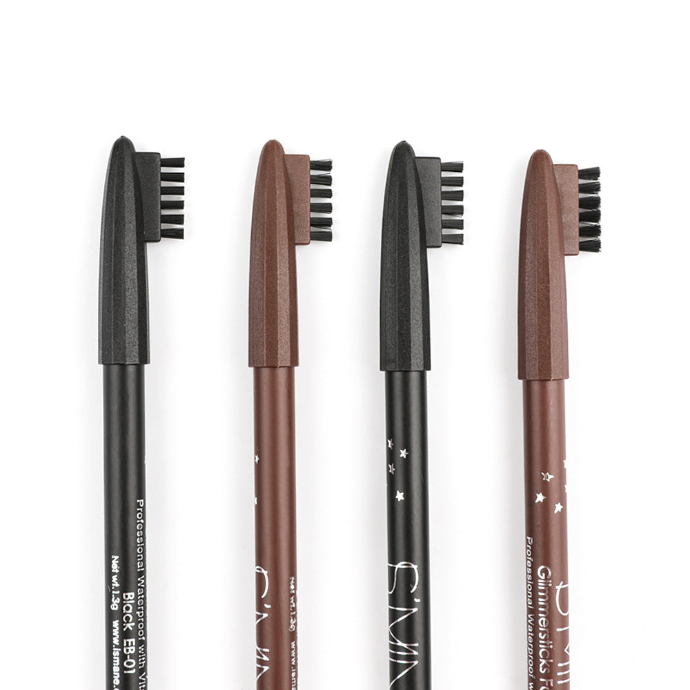 Round eyebrow pencil with lid brush, crayon refill double lock color eyebrow pencil, waterproof, sweat-proof and non-smudging.
