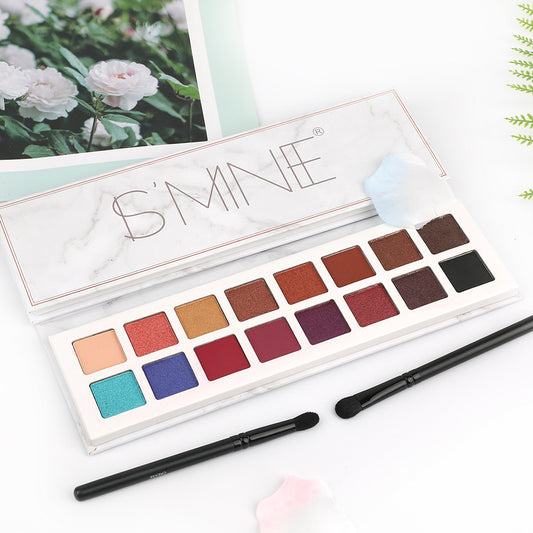 16-Color eyeshadow disc, pearlescent matte marble pattern, easy to color, pink grapefruit earth color eyeshadow disc