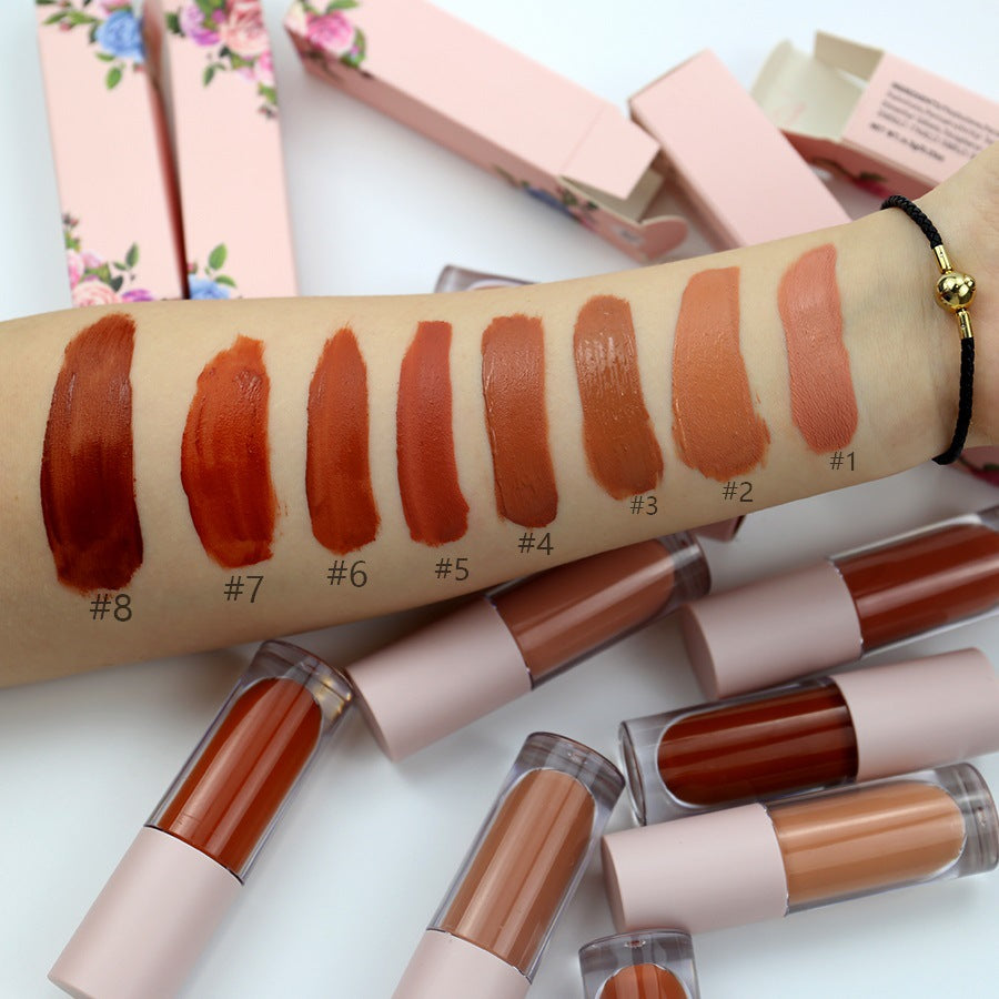 Eight-color non-stick cup liquid lipstick matte color rendering makeup non-fading transparent round tube lipstick