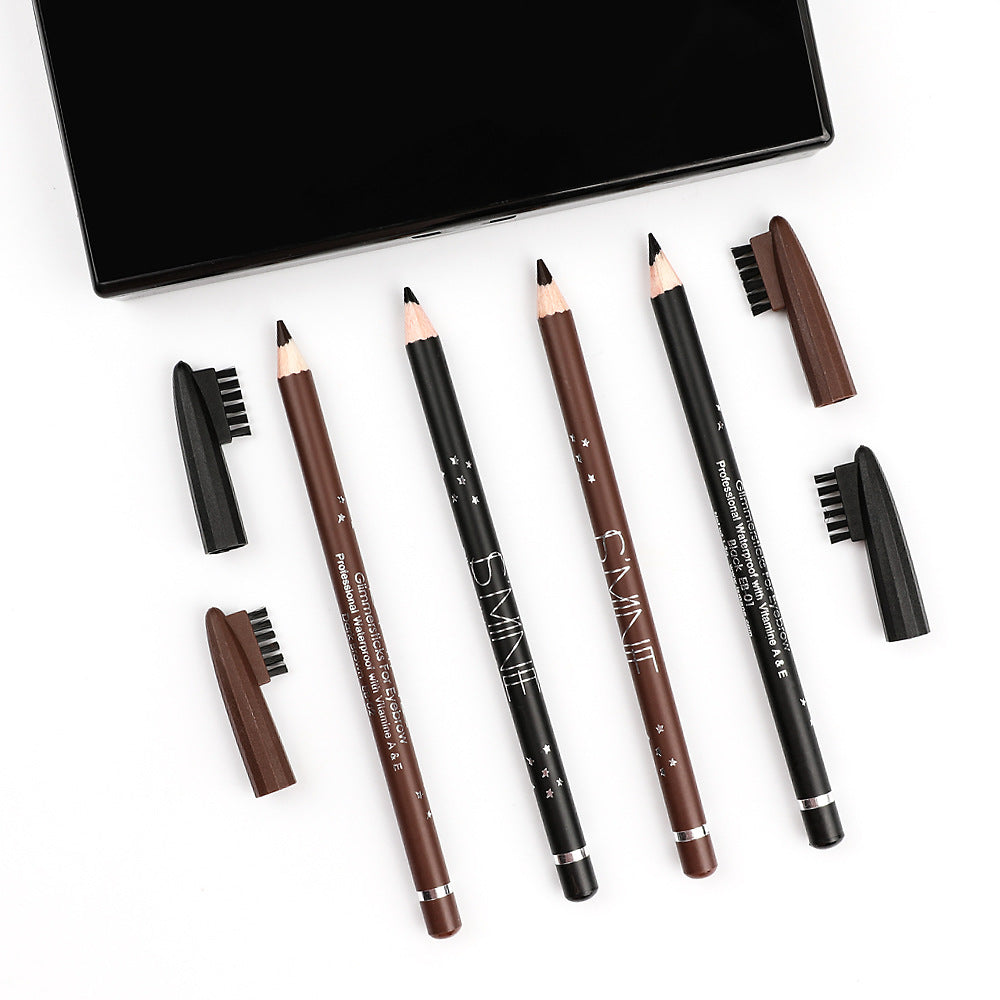Round eyebrow pencil with lid brush, crayon refill double lock color eyebrow pencil, waterproof, sweat-proof and non-smudging.